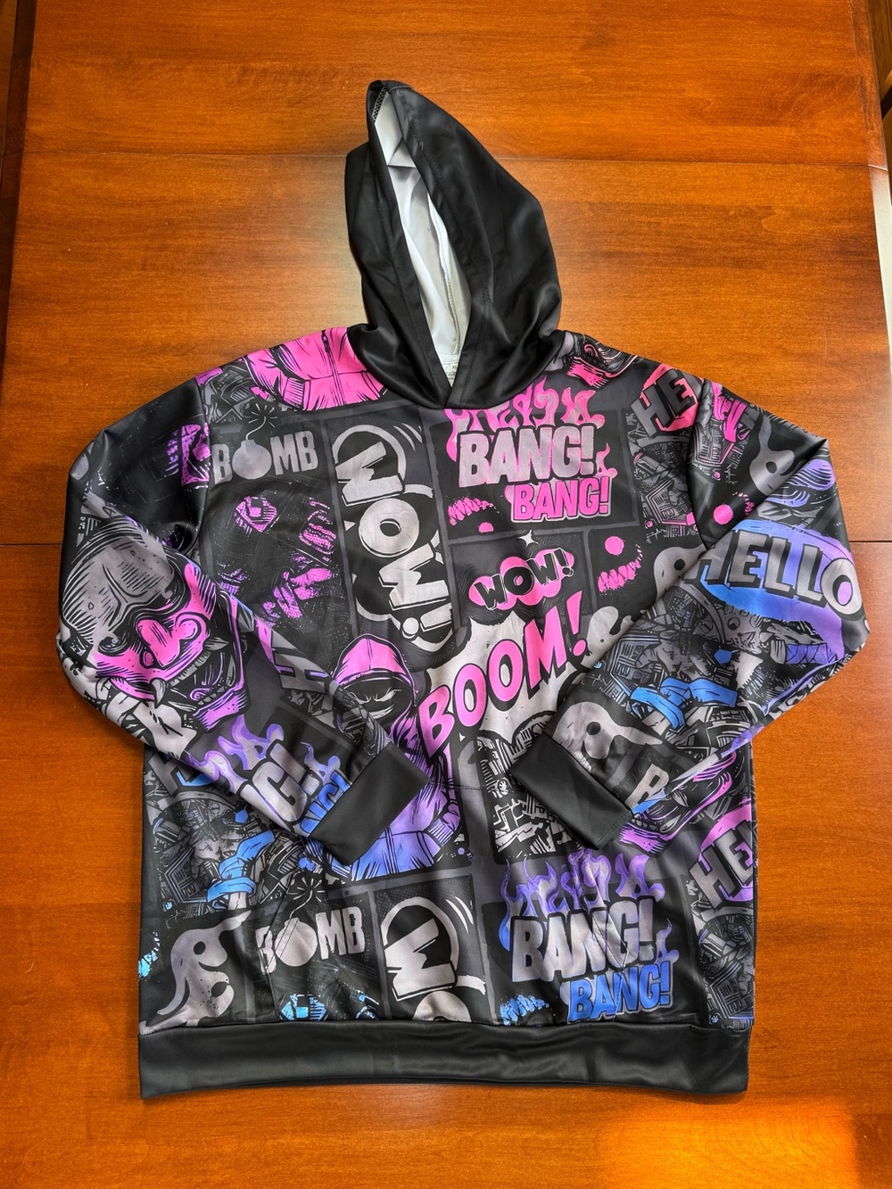 Men’s XL Comic Graffiti Graphic Hoodie Pink Purple Blue Streetwear Pullover